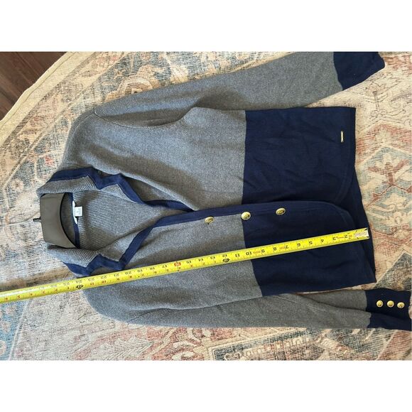 Nautica Navy Gray Colorblock Sweater Jacket Cardigan Gold Buttons, Sz Large - Picture 11 of 12